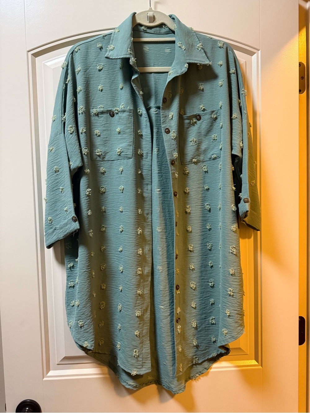 Relaxed Light Teal Women's Swim Coverup Shirt - Oversized Button Front